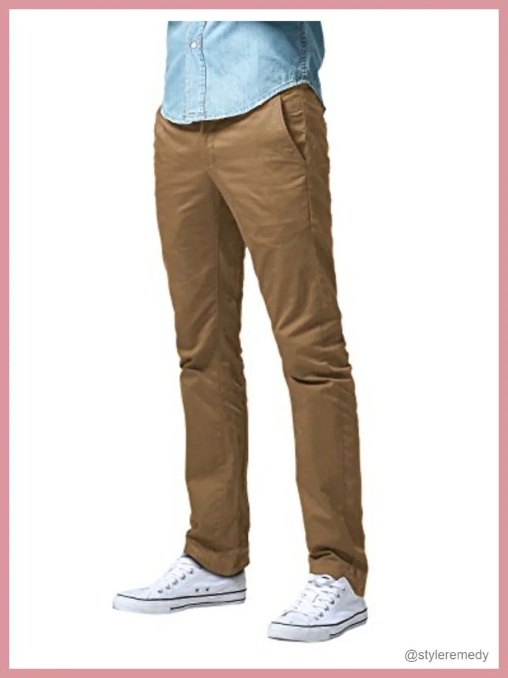 Tapered Flat Front Chino Pants – 100% Cotton 5-Pocket